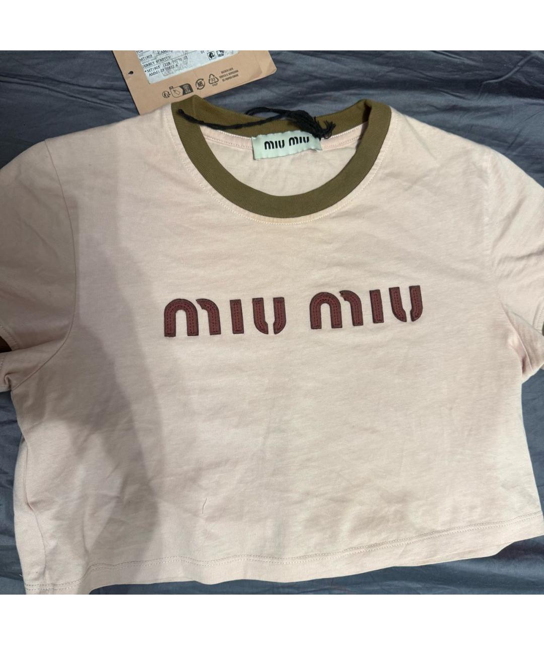 MIU MIU Розовая хлопковая футболка, фото 3