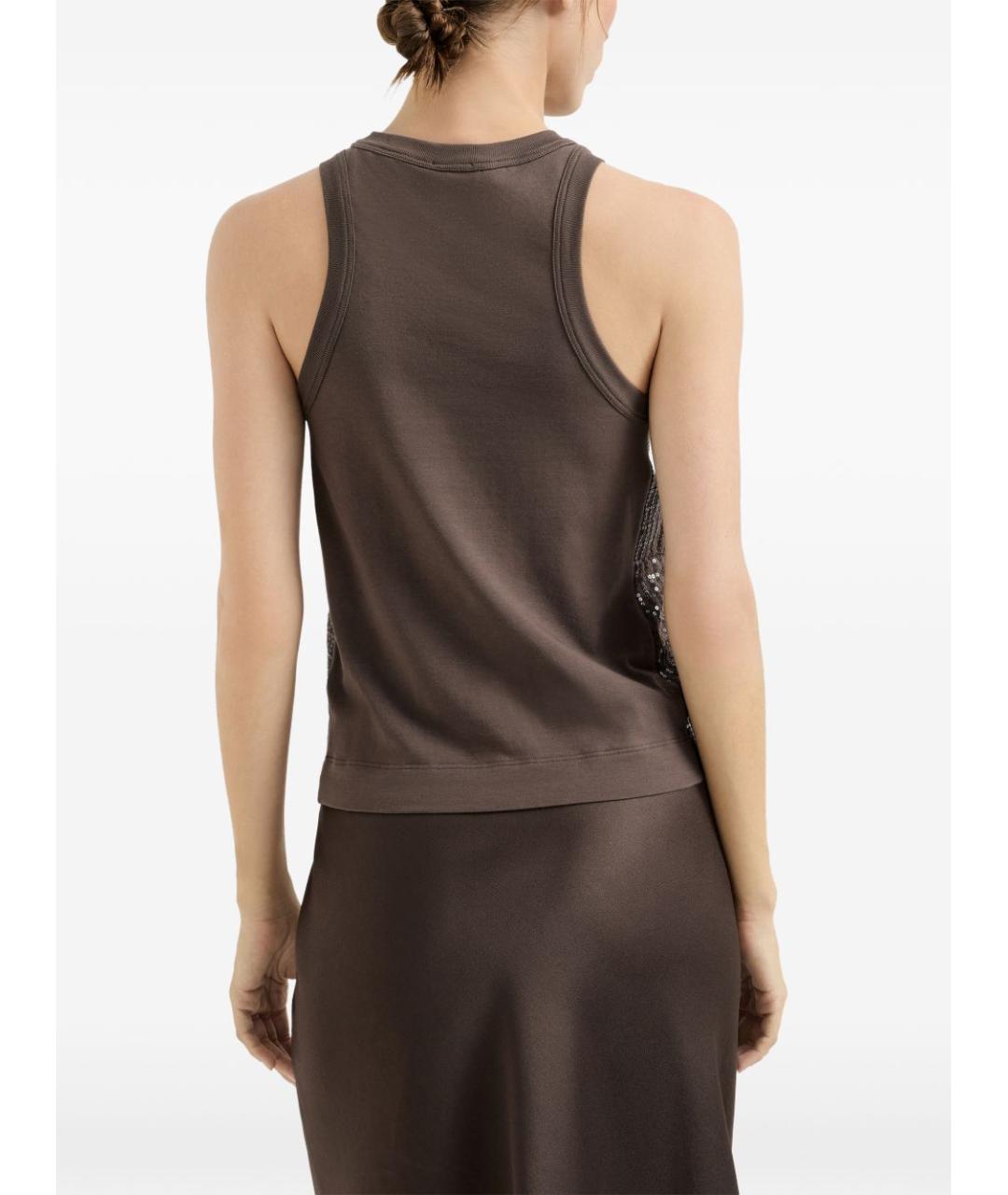 BRUNELLO CUCINELLI Коричневая хлопковая майка, фото 5