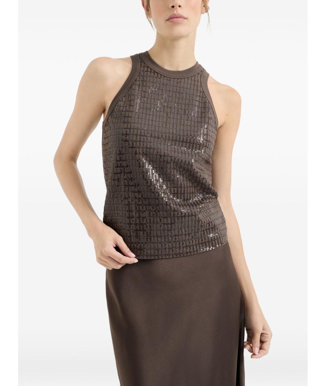 BRUNELLO CUCINELLI Коричневая хлопковая майка, фото 2