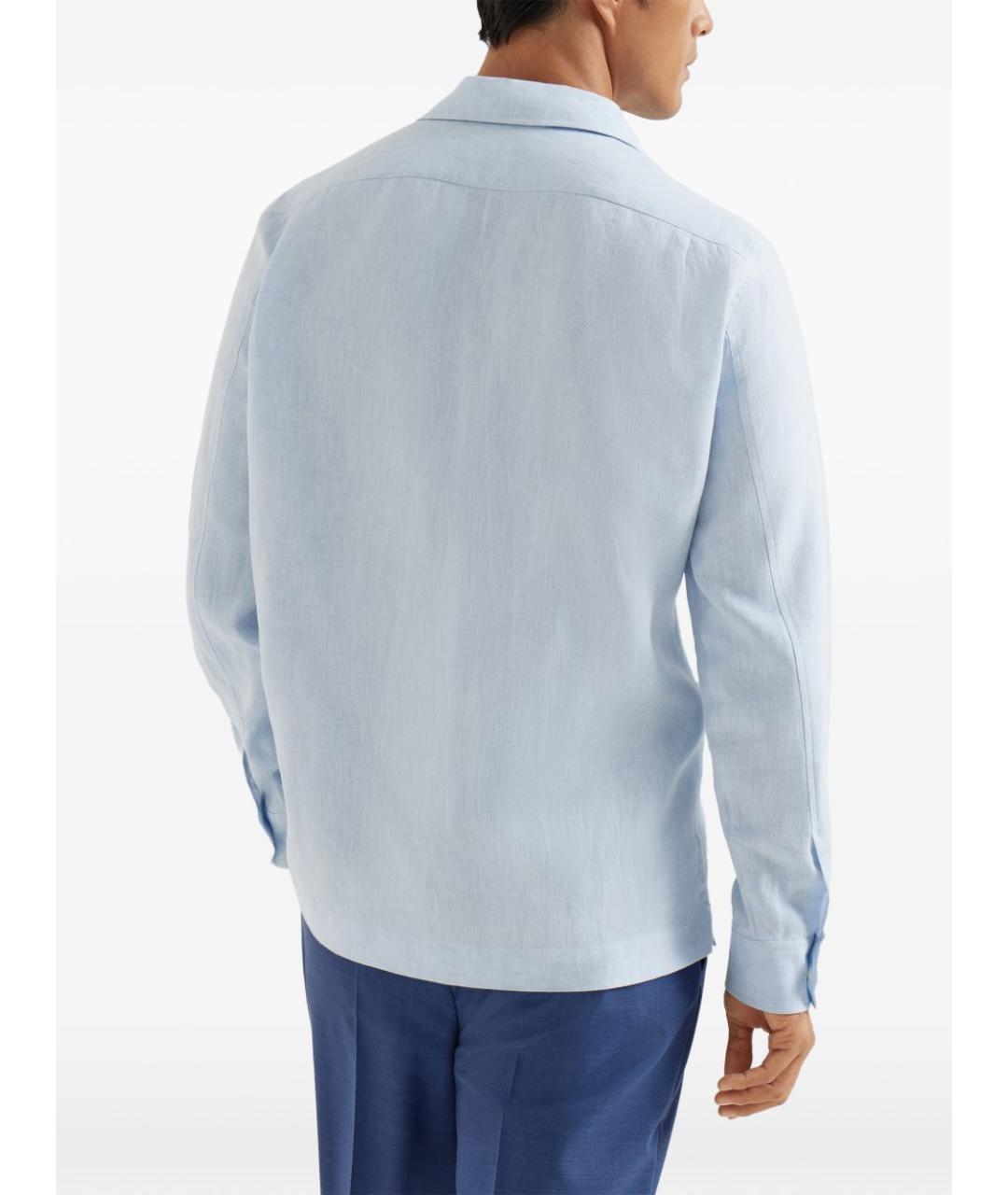 BRUNELLO CUCINELLI Голубая льняная классическая рубашка, фото 5