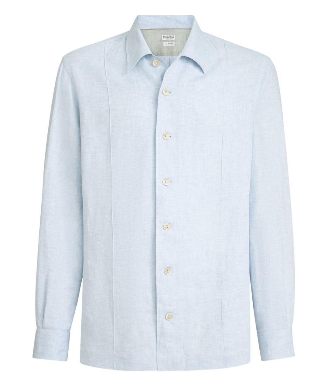 BRUNELLO CUCINELLI Голубая льняная классическая рубашка, фото 1