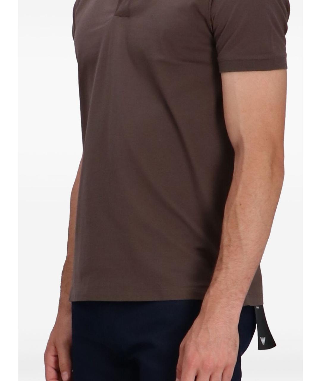 EMPORIO ARMANI Коричневое хлопковое поло с коротким рукавом, фото 4