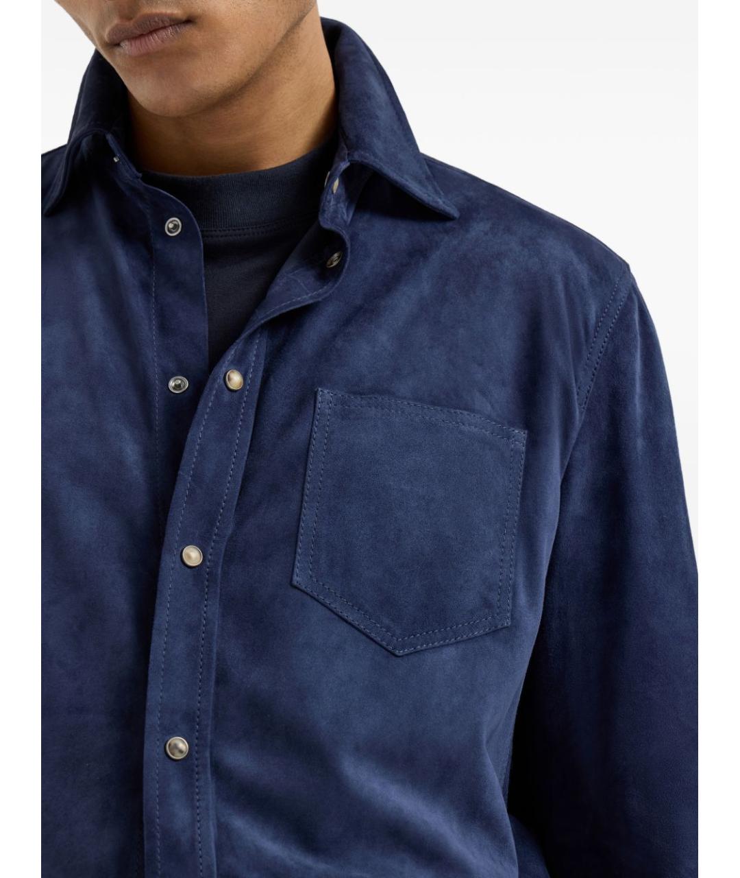 BRUNELLO CUCINELLI Синяя кэжуал рубашка, фото 4