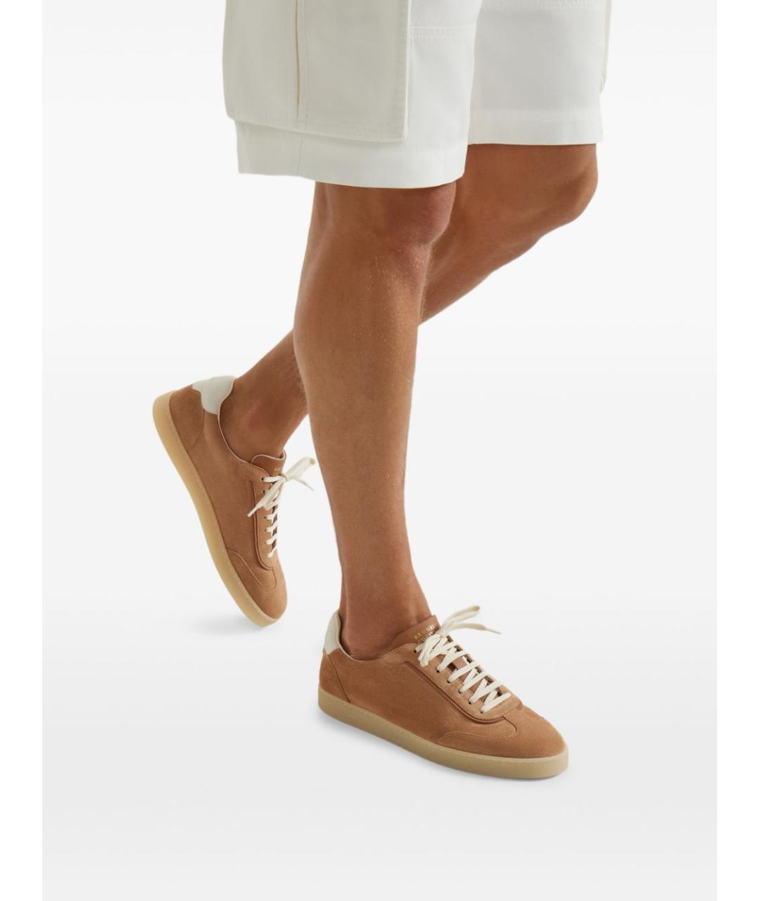 BRUNELLO CUCINELLI Бежевые замшевые низкие кроссовки / кеды, фото 3