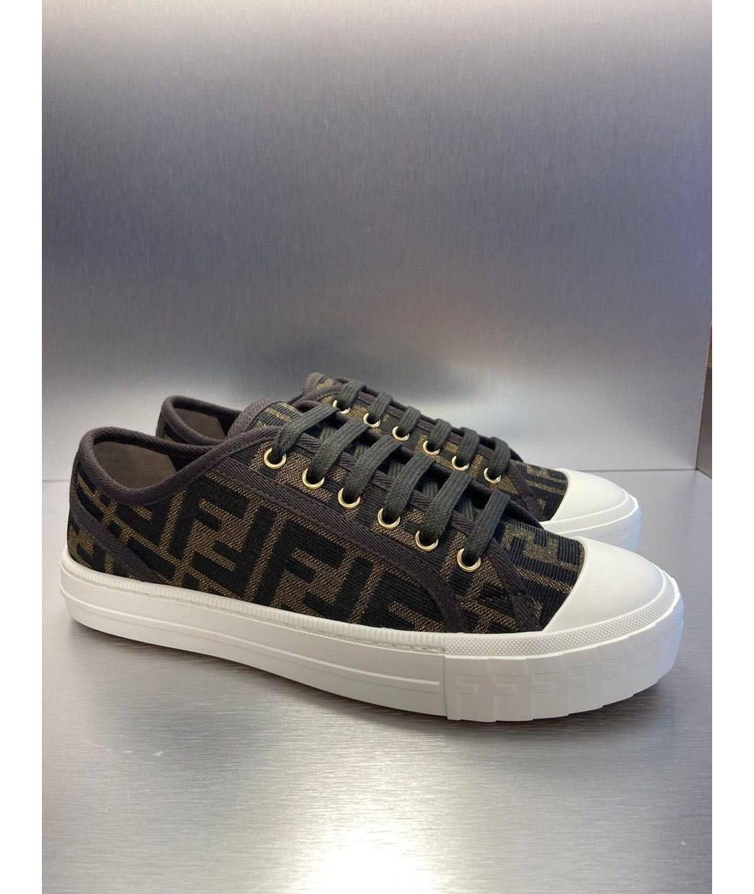 FENDI Коричневые кожаные кроссовки, фото 4