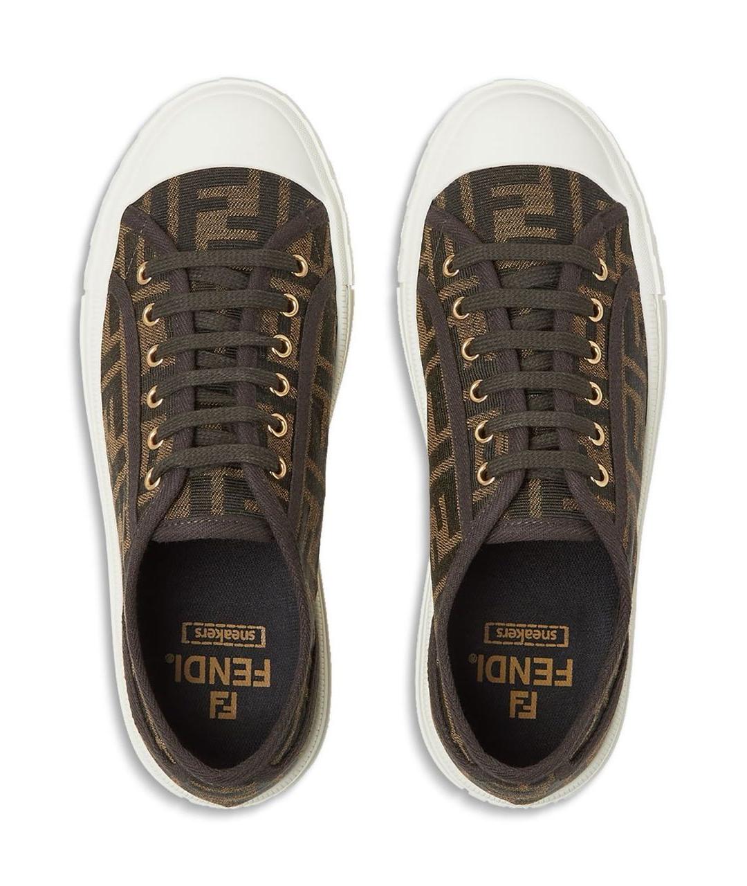 FENDI Коричневые кожаные кроссовки, фото 2