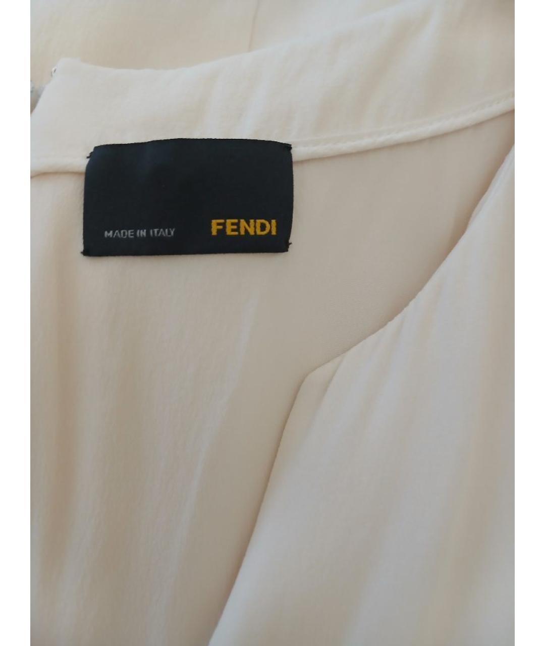 FENDI Бежевое шелковое повседневное платье, фото 7
