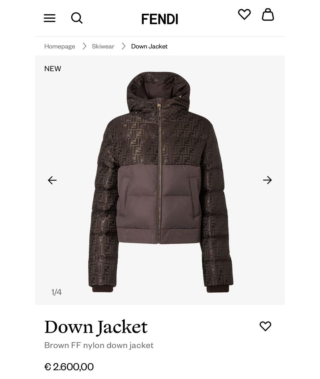 FENDI Коричневый пуховик, фото 4