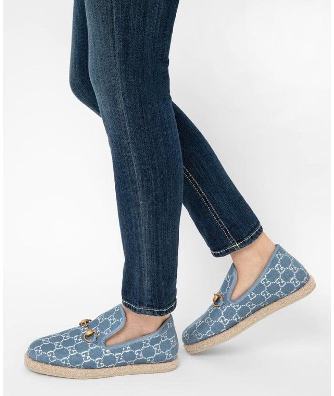 GUCCI Голубые текстильные лоферы, фото 2