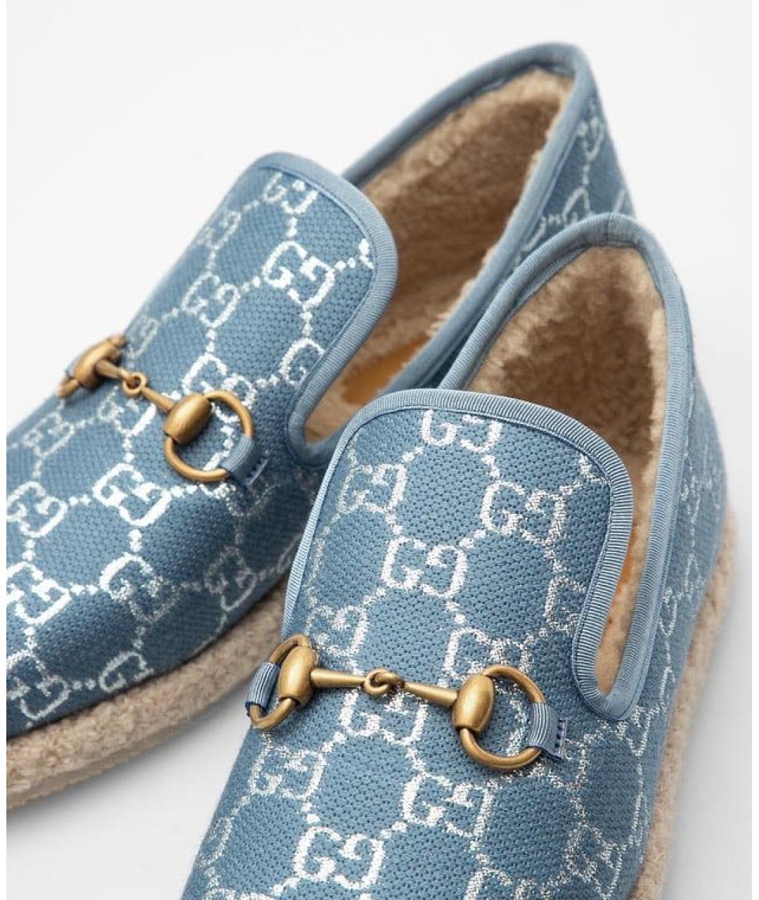 GUCCI Голубые текстильные лоферы, фото 5