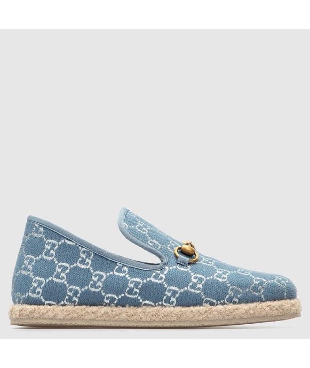 GUCCI Голубые текстильные лоферы, фото 6