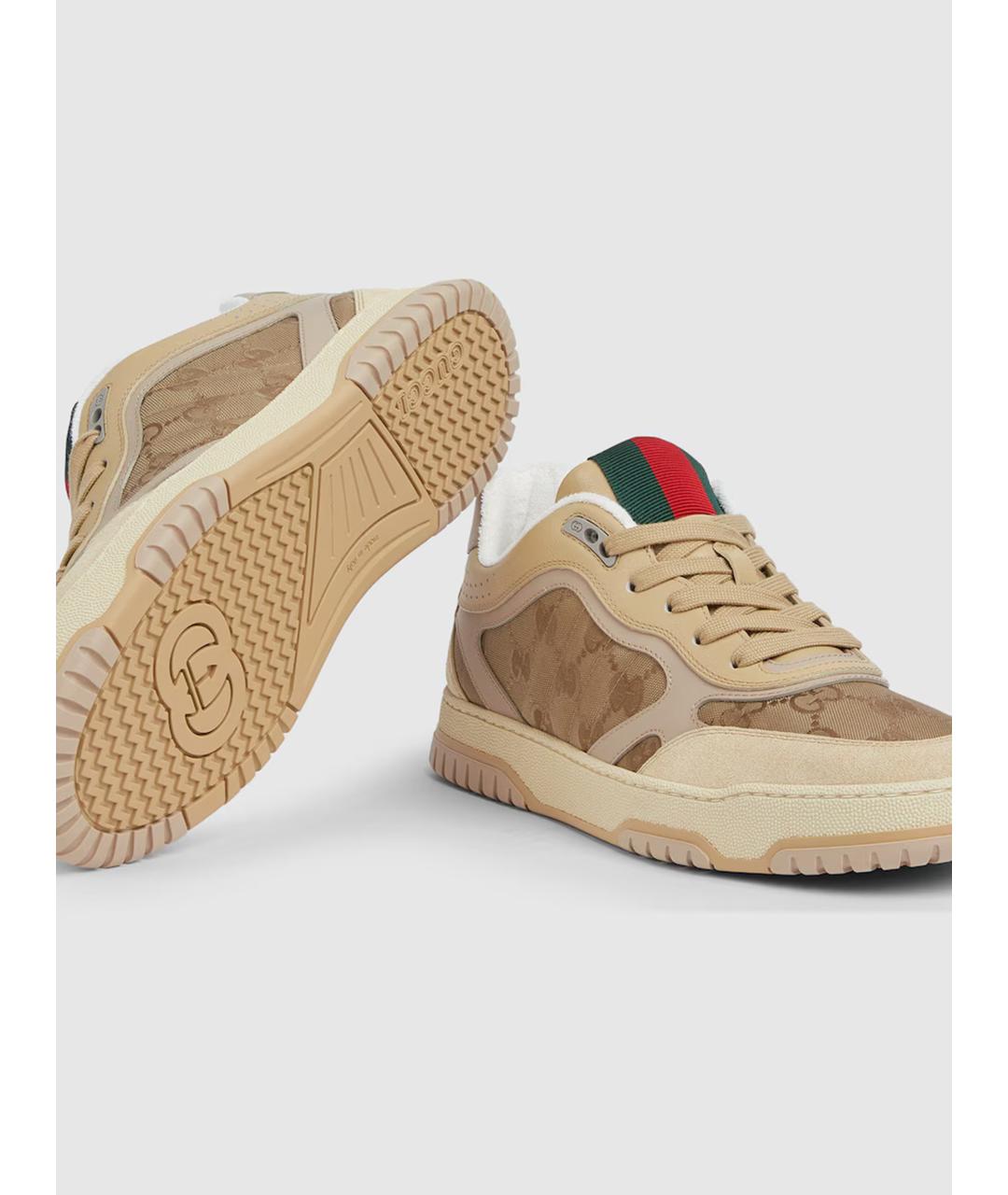 GUCCI Бежевые текстильные низкие кроссовки / кеды, фото 5