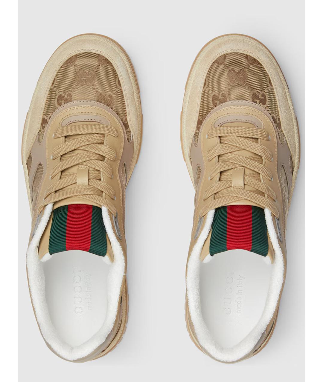 GUCCI Бежевые текстильные низкие кроссовки / кеды, фото 4