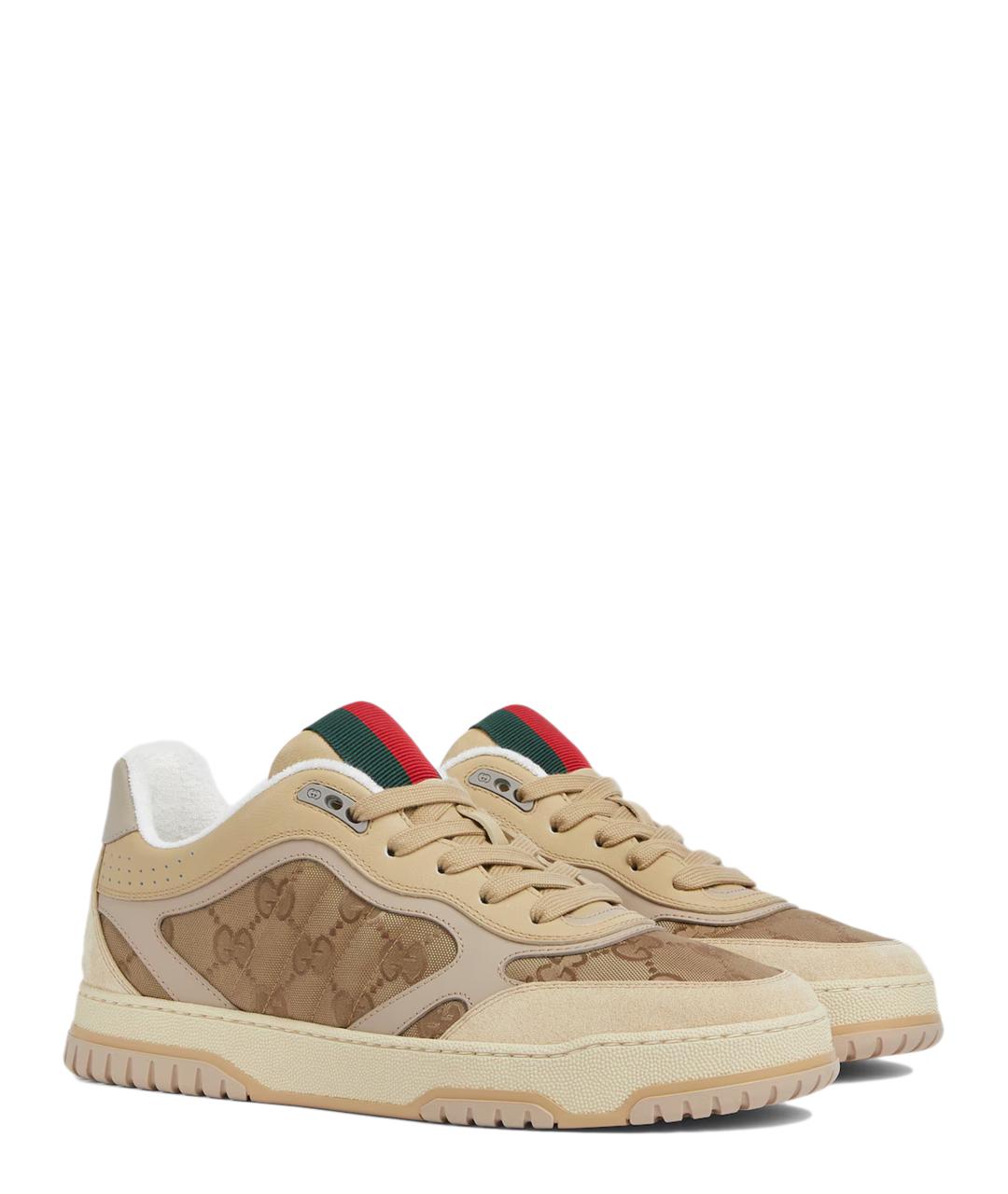 GUCCI Бежевые текстильные низкие кроссовки / кеды, фото 2