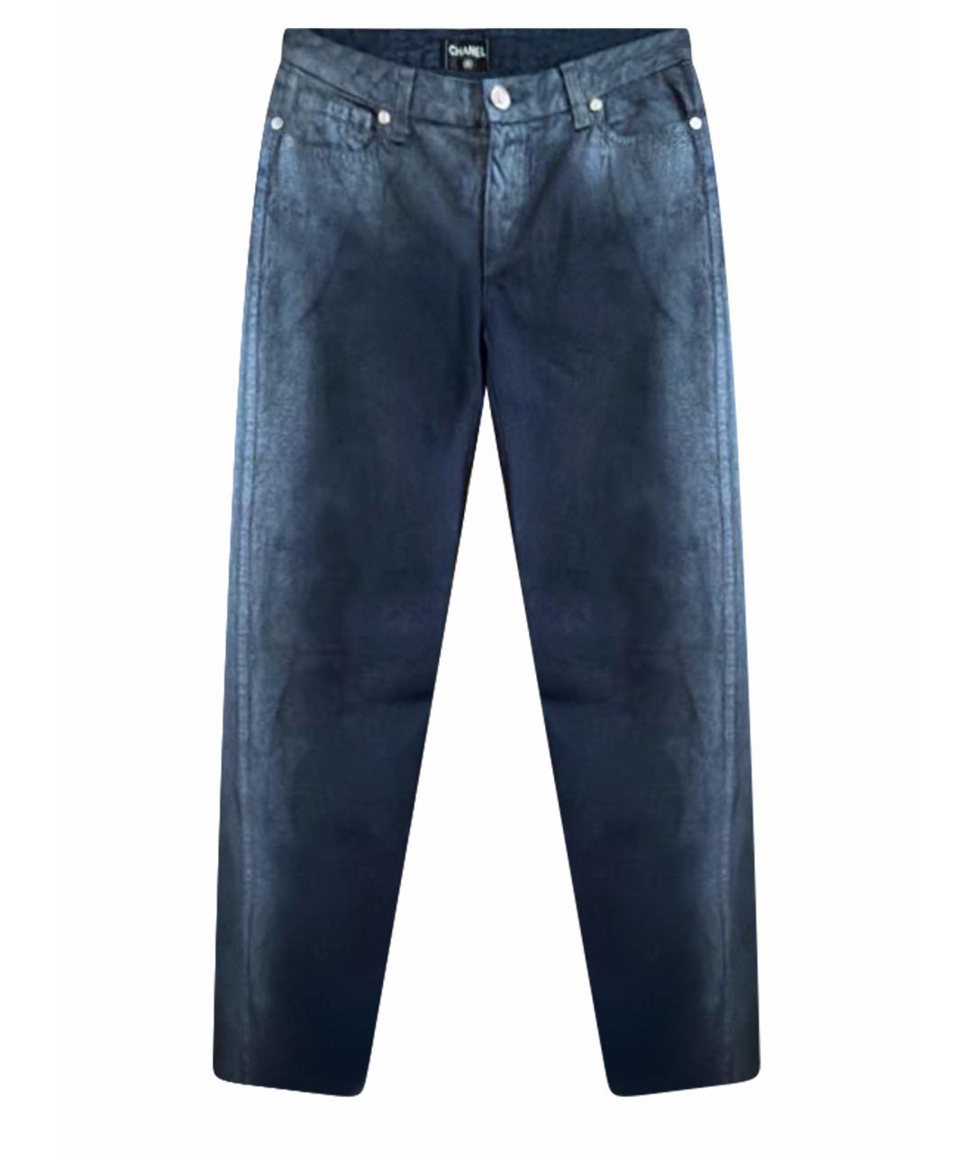 CHANEL Темно-синие хлопковые прямые джинсы, фото 1