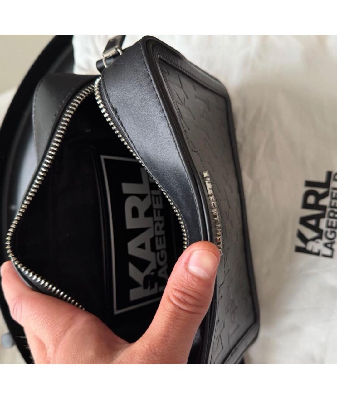 KARL LAGERFELD Черная кожаная сумка на плечо, фото 4