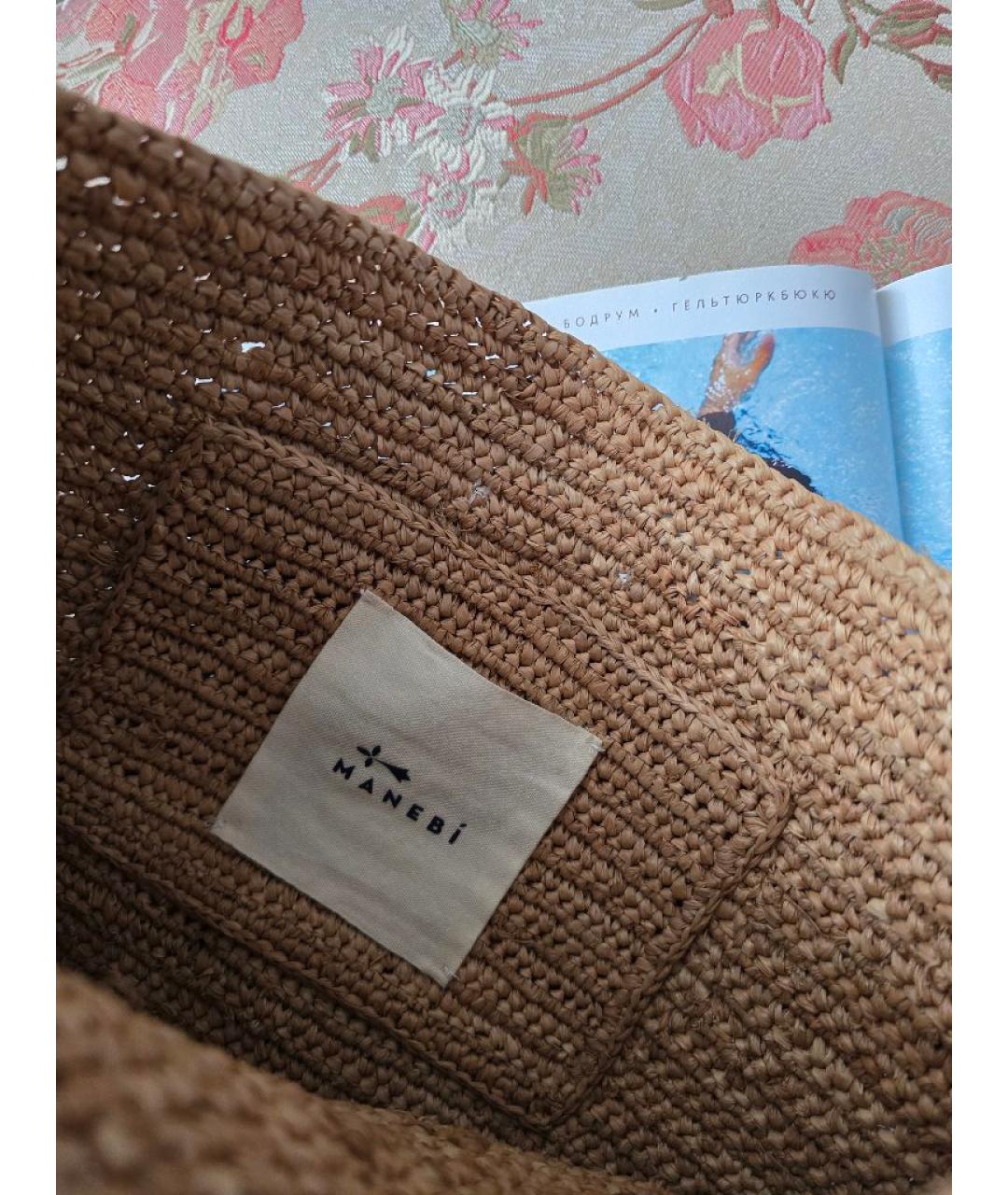 MANEBI Бежевая пелетеная пляжная сумка, фото 4