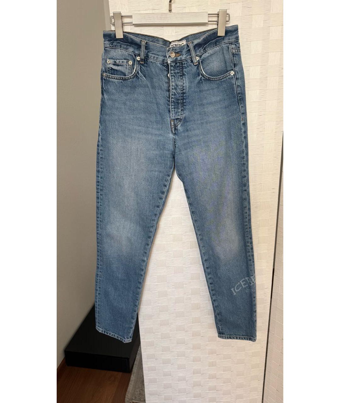 ICEBERG Голубые хлопковые прямые джинсы, фото 5