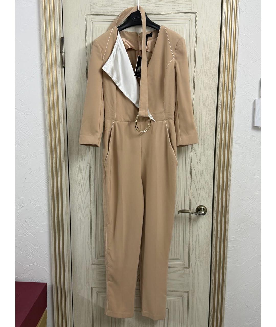 ELISABETTA FRANCHI Бежевый полиэстеровый комбинезон, фото 9