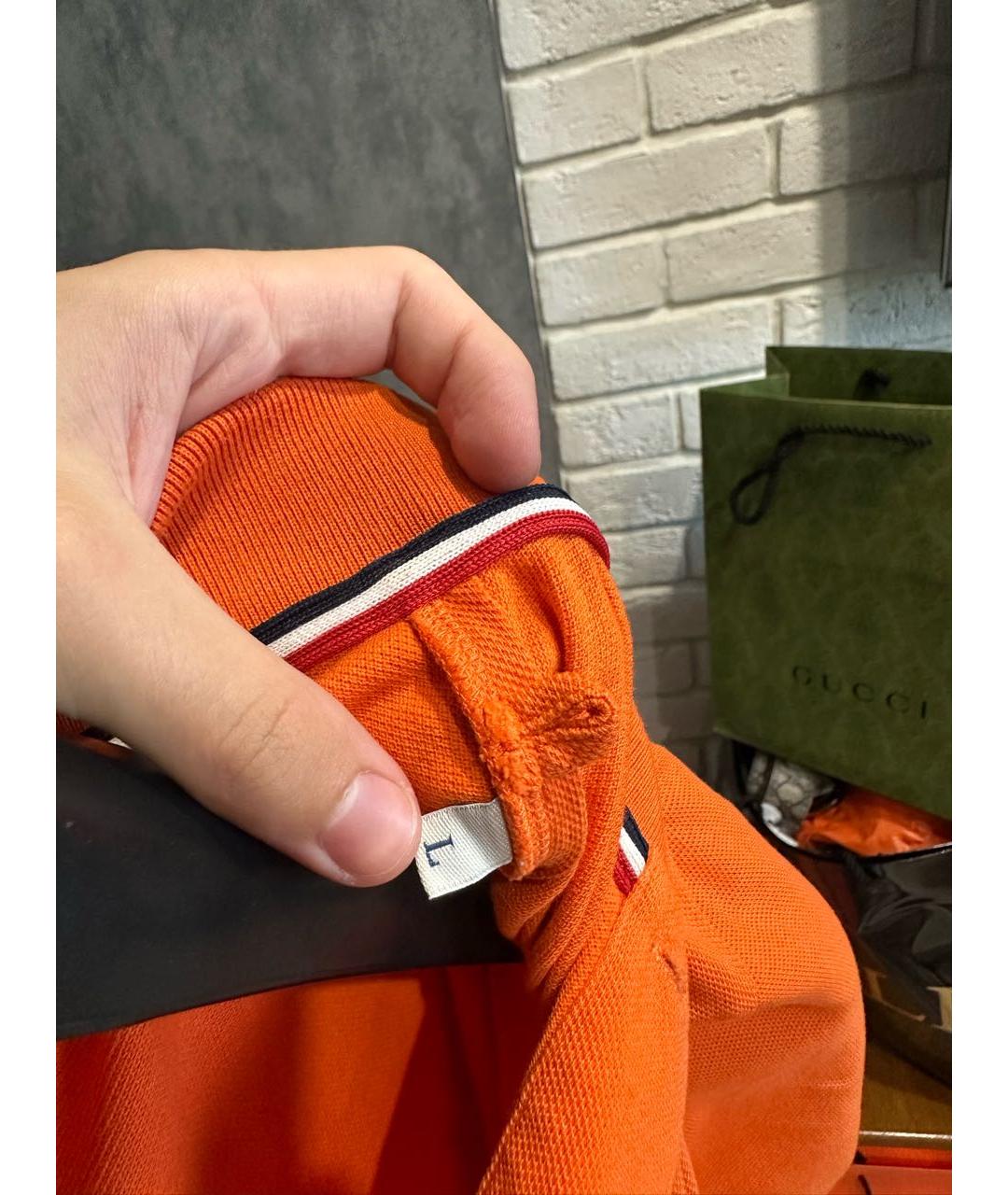 MONCLER Оранжевое хлопковое поло с коротким рукавом, фото 8