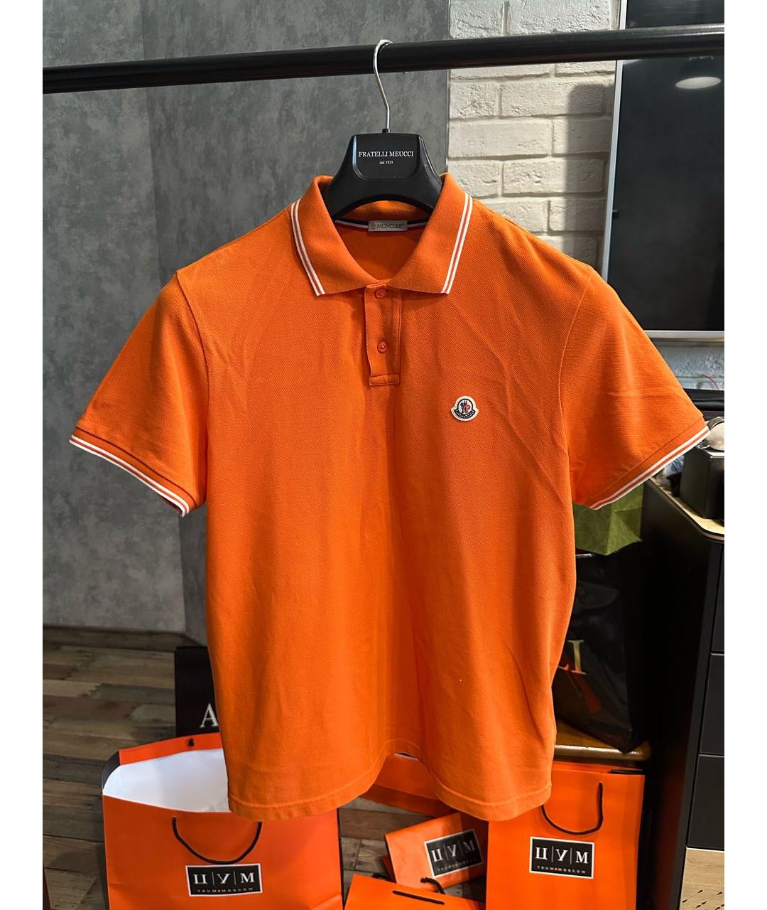 MONCLER Оранжевое хлопковое поло с коротким рукавом, фото 2