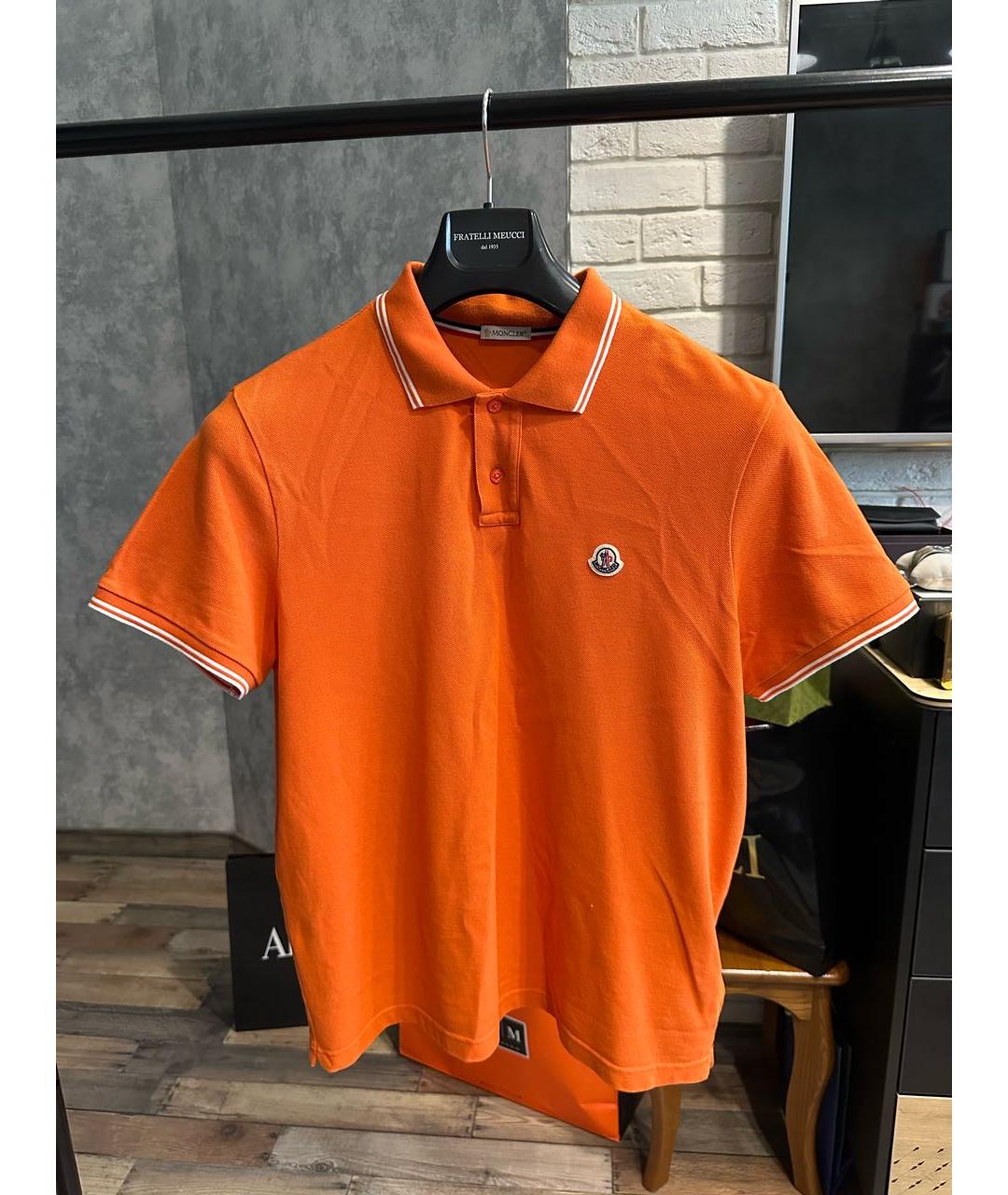 MONCLER Оранжевое хлопковое поло с коротким рукавом, фото 9