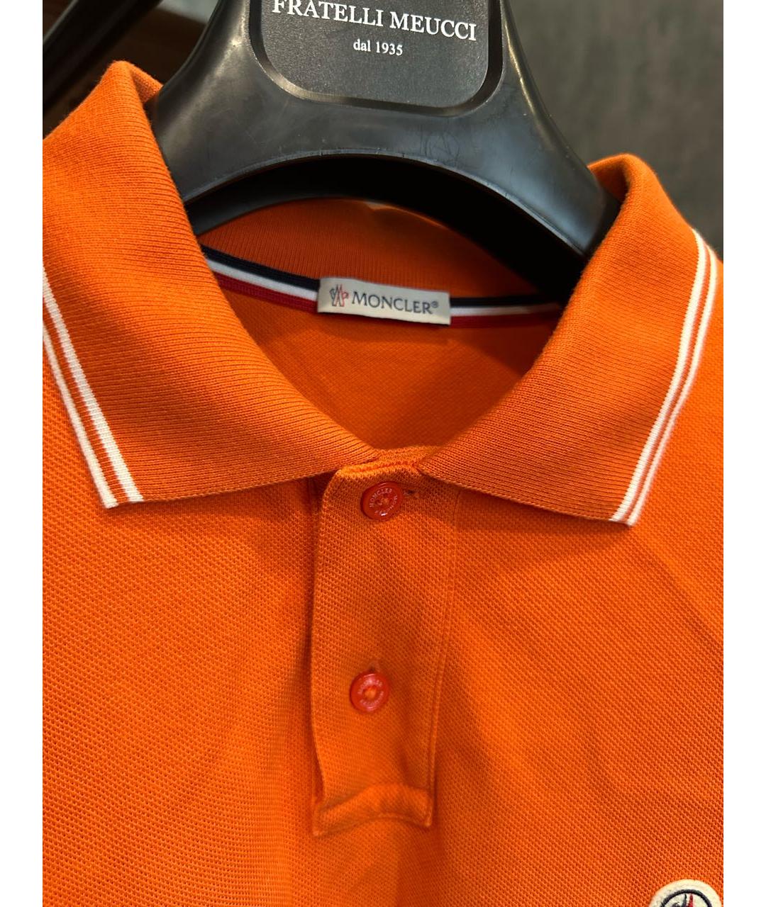 MONCLER Оранжевое хлопковое поло с коротким рукавом, фото 6