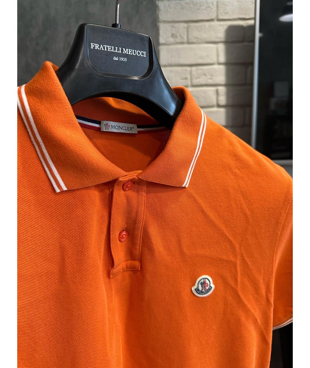 MONCLER Оранжевое хлопковое поло с коротким рукавом, фото 4
