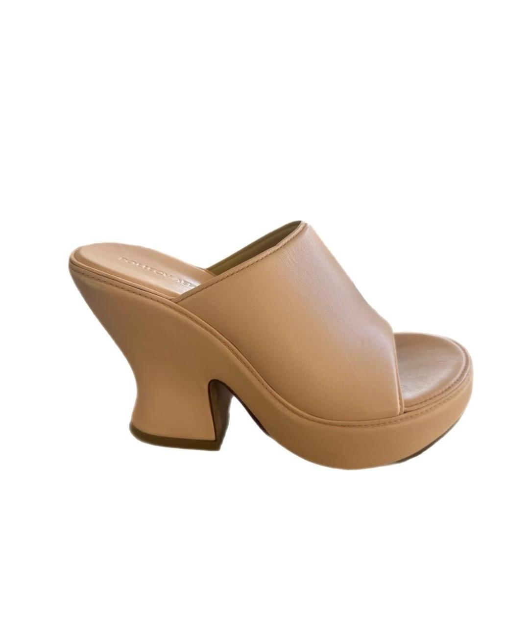 BOTTEGA VENETA Бежевые кожаные сабо, фото 1