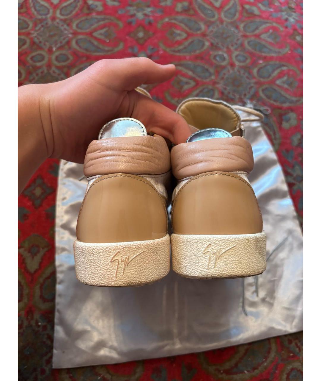 GIUSEPPE ZANOTTI DESIGN Бежевые бархатные кеды, фото 4