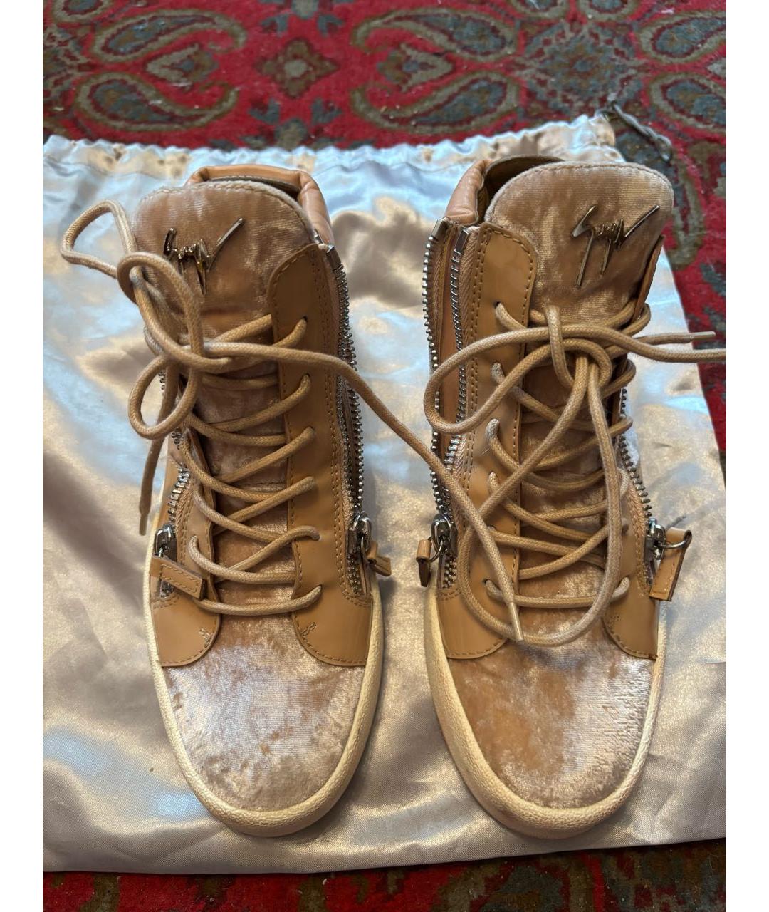 GIUSEPPE ZANOTTI DESIGN Бежевые бархатные кеды, фото 2