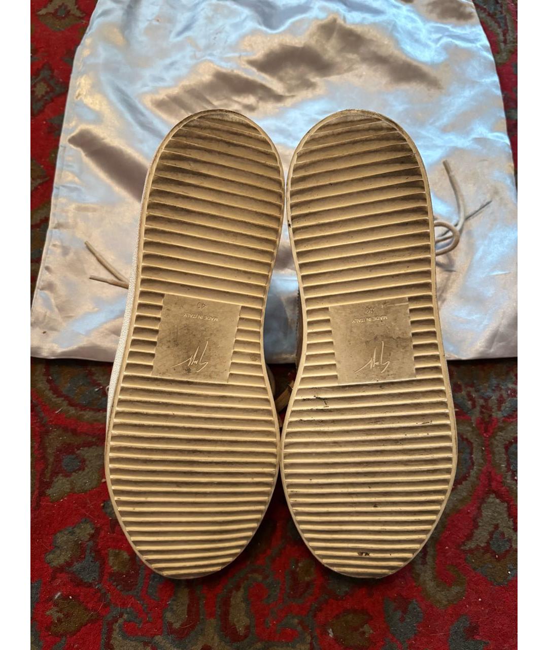 GIUSEPPE ZANOTTI DESIGN Бежевые бархатные кеды, фото 5