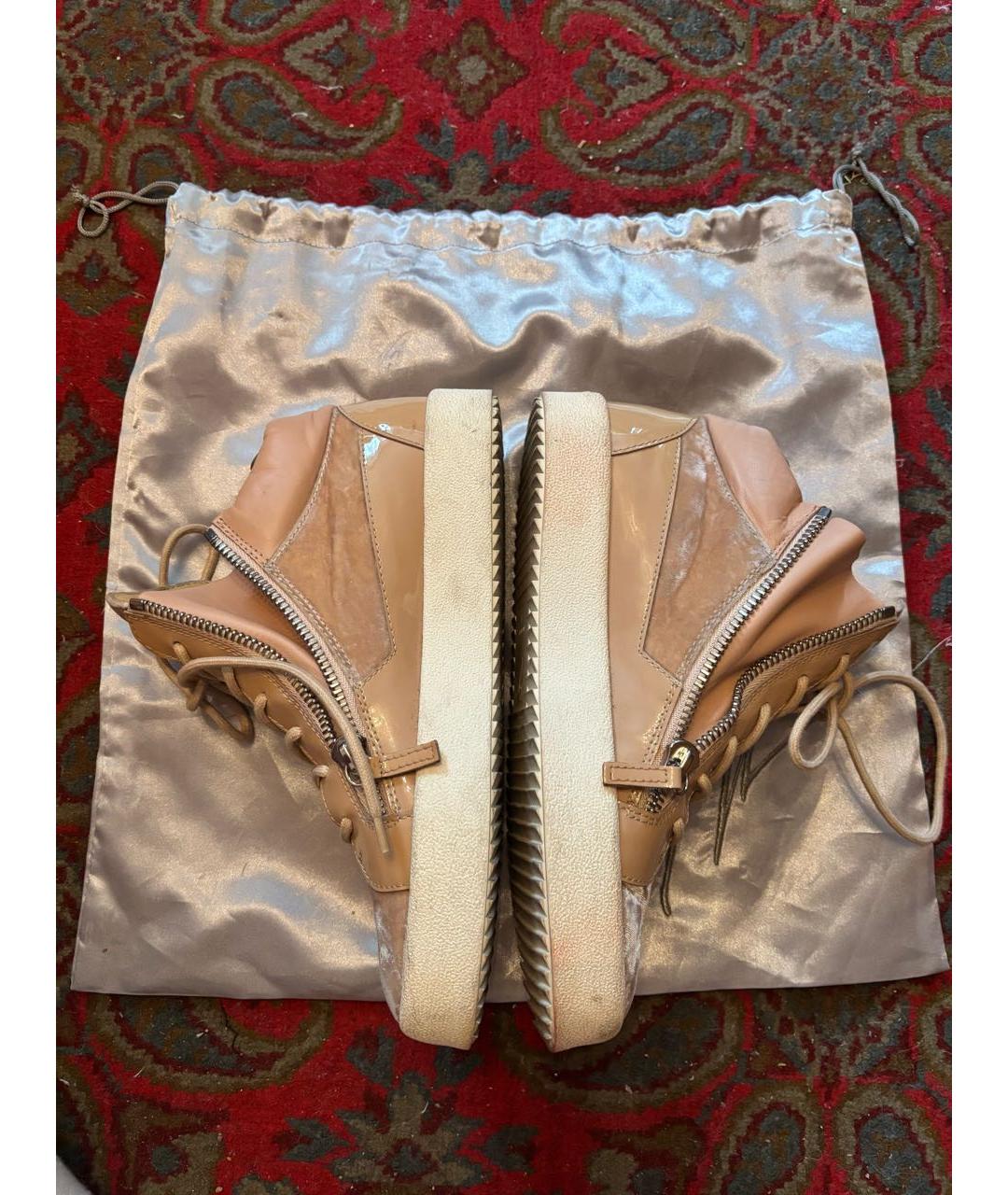 GIUSEPPE ZANOTTI DESIGN Бежевые бархатные кеды, фото 3