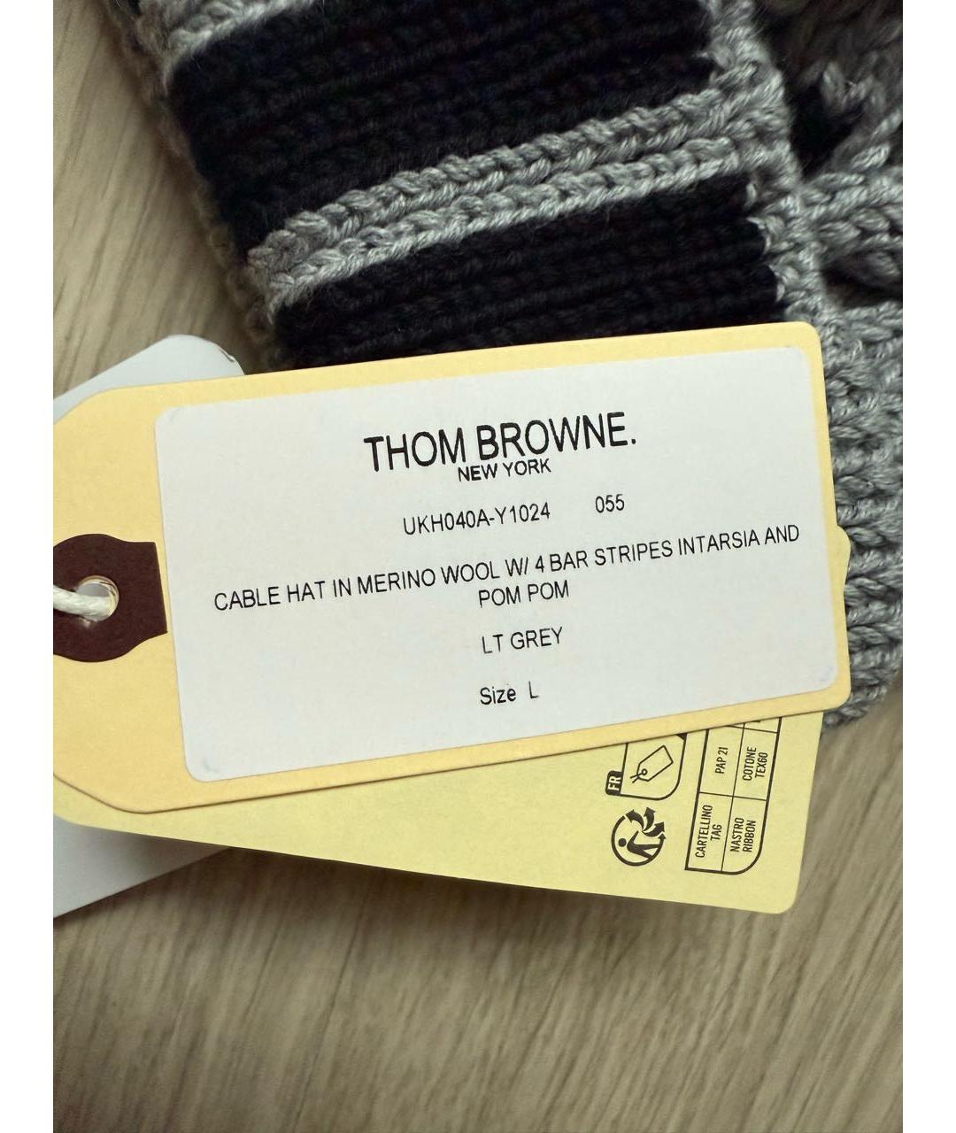 THOM BROWNE Серая шерстяная шапка, фото 4