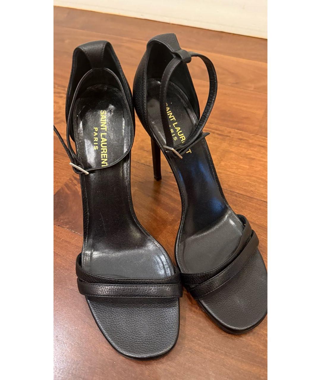 SAINT LAURENT Черные кожаные босоножки, фото 2