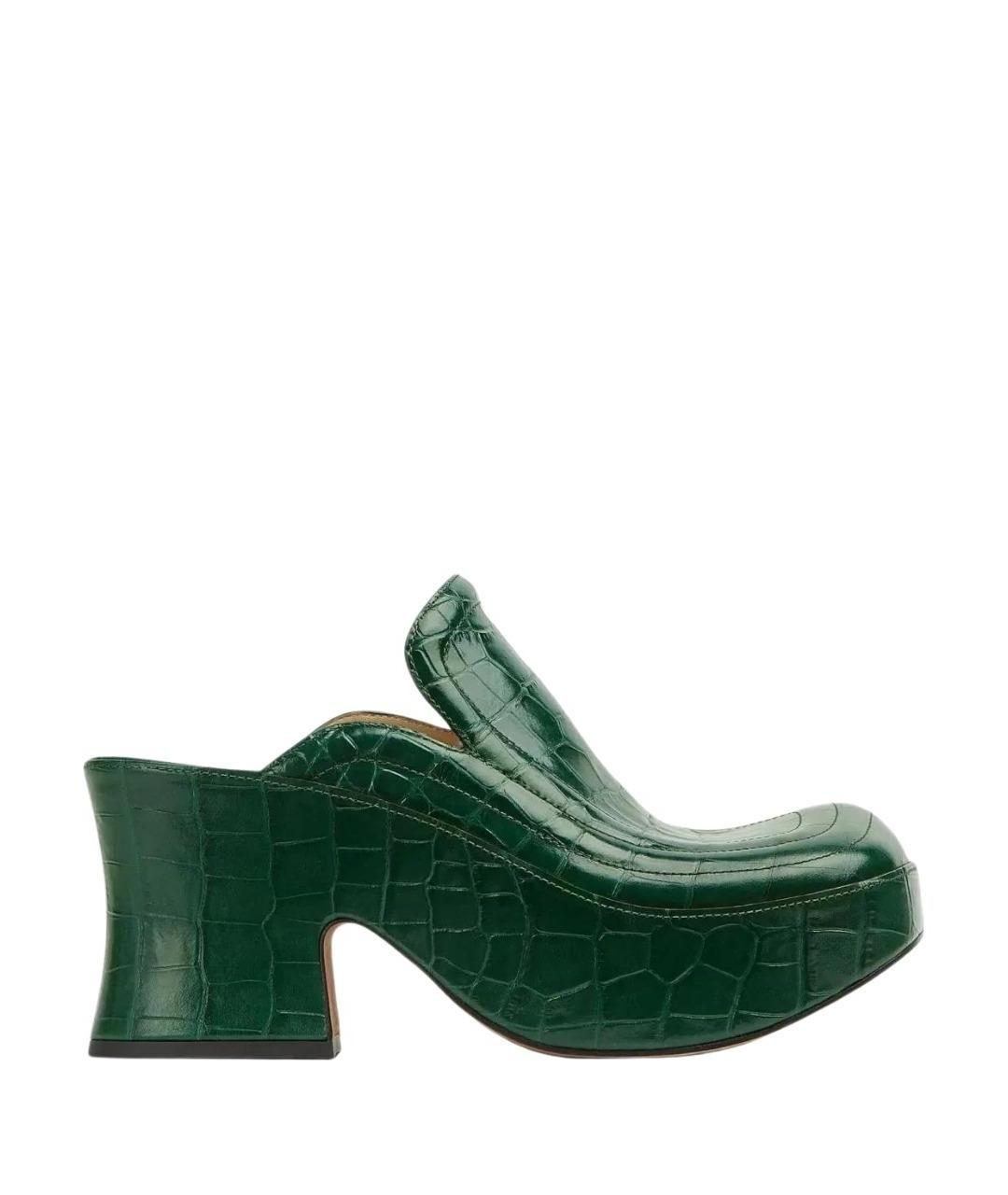 BOTTEGA VENETA Зеленые кожаные сабо, фото 1