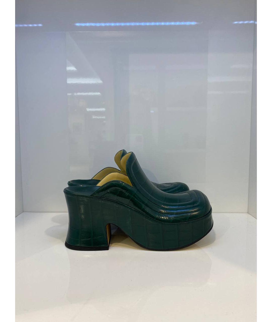 BOTTEGA VENETA Зеленые кожаные сабо, фото 3