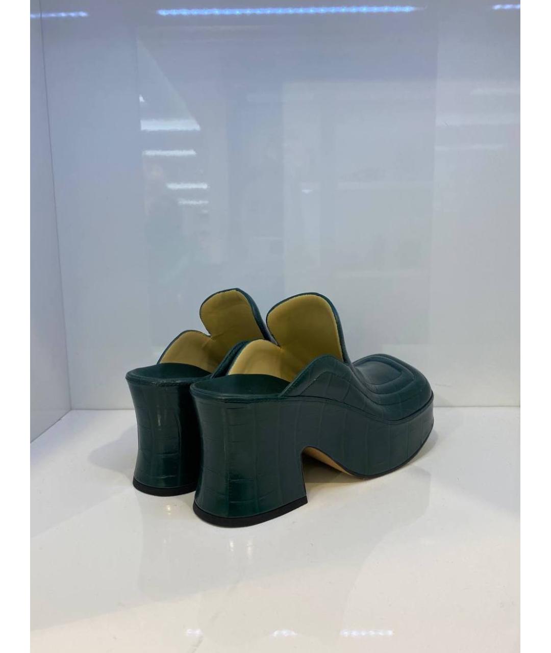 BOTTEGA VENETA Зеленые кожаные сабо, фото 4