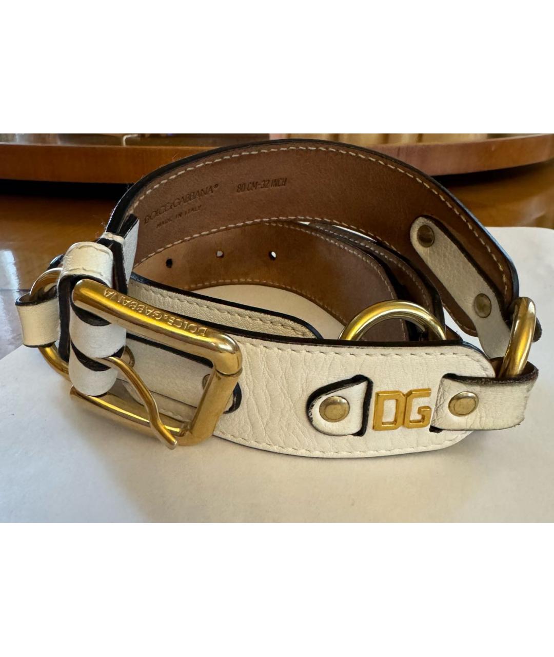 DOLCE&GABBANA Белый кожаный ремень, фото 4