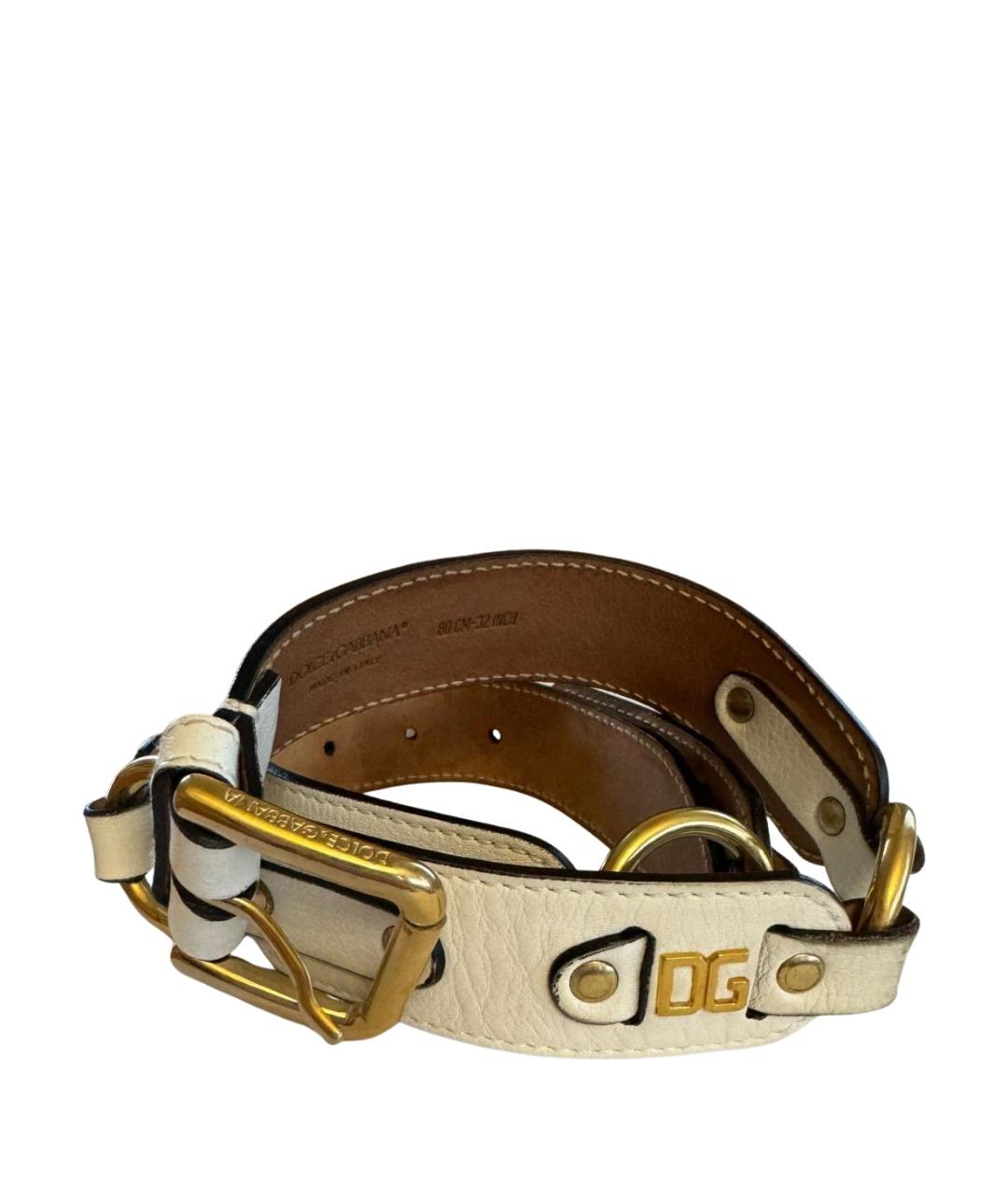 DOLCE&GABBANA Белый кожаный ремень, фото 1