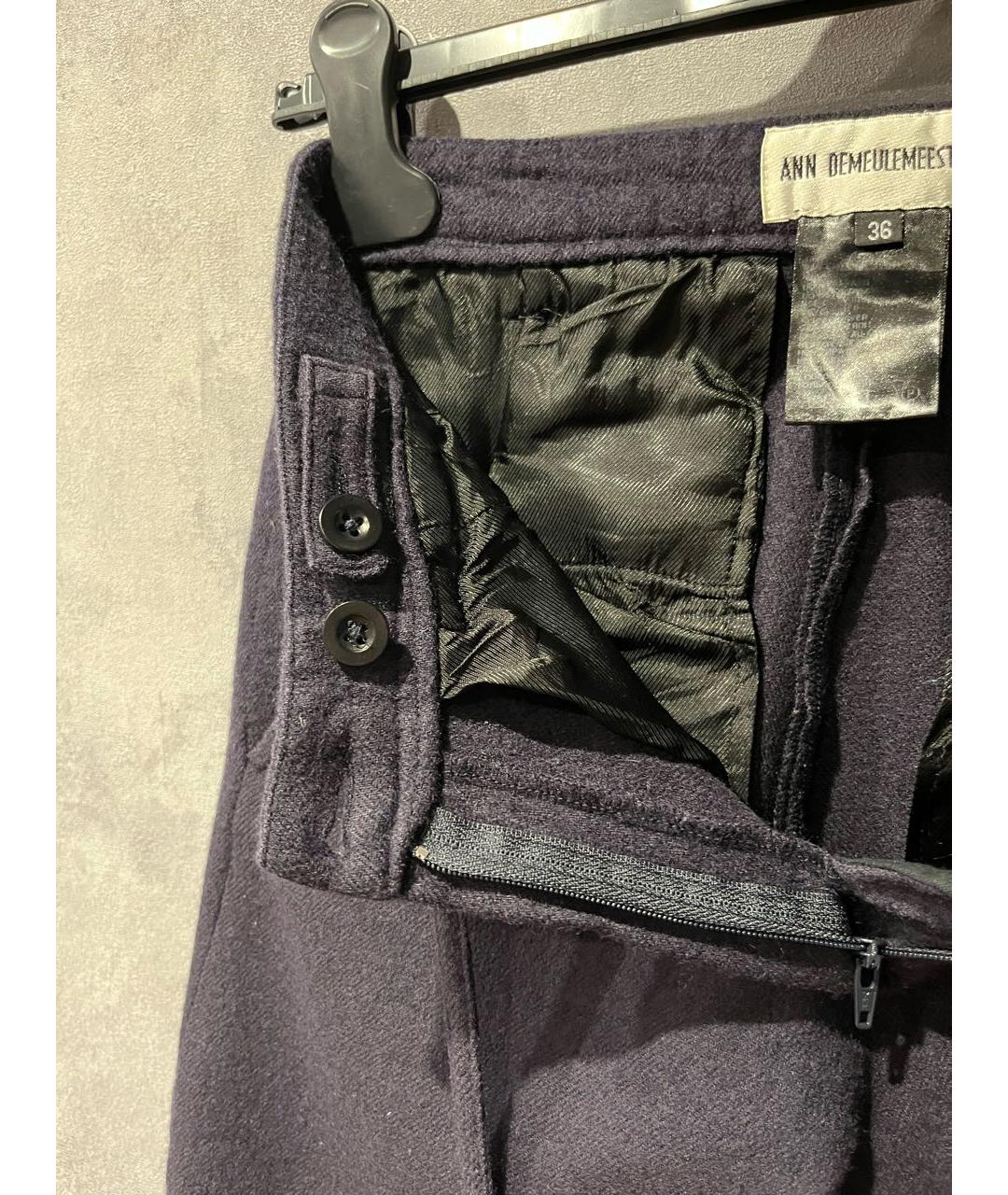 ANN DEMEULEMEESTER Темно-синие шерстяные прямые брюки, фото 4