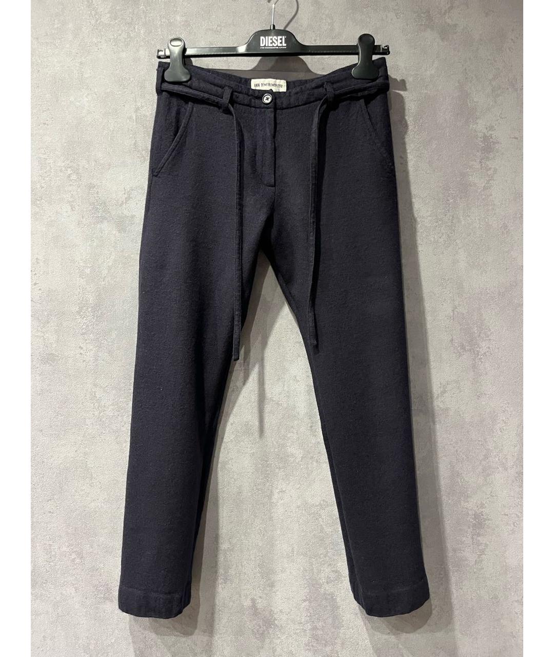 ANN DEMEULEMEESTER Темно-синие шерстяные прямые брюки, фото 8