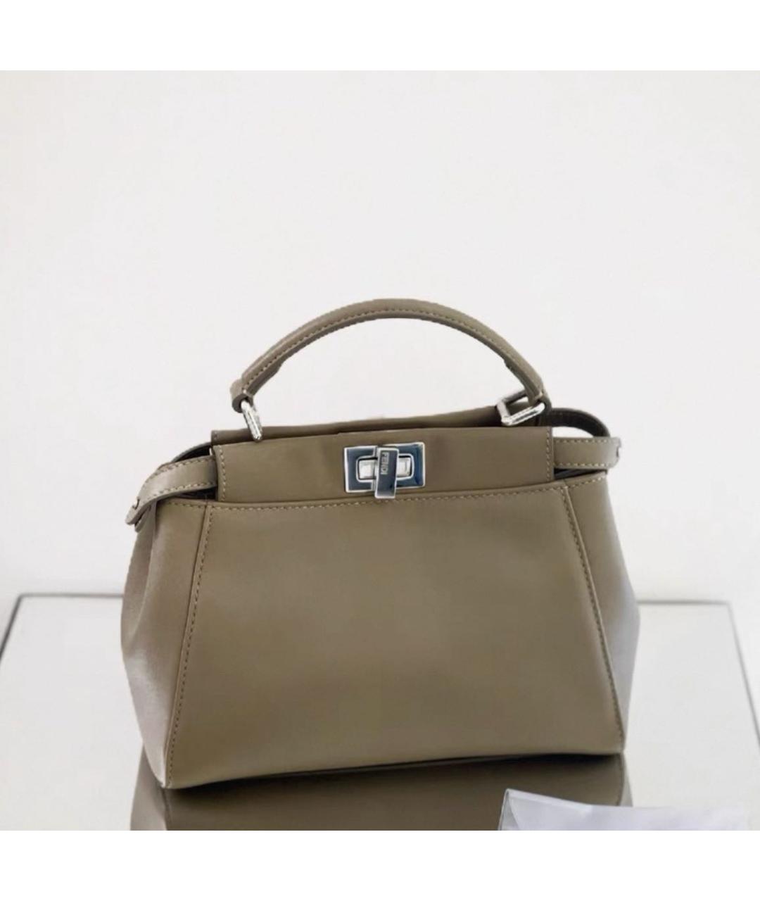 FENDI Хаки кожаная сумка через плечо, фото 2