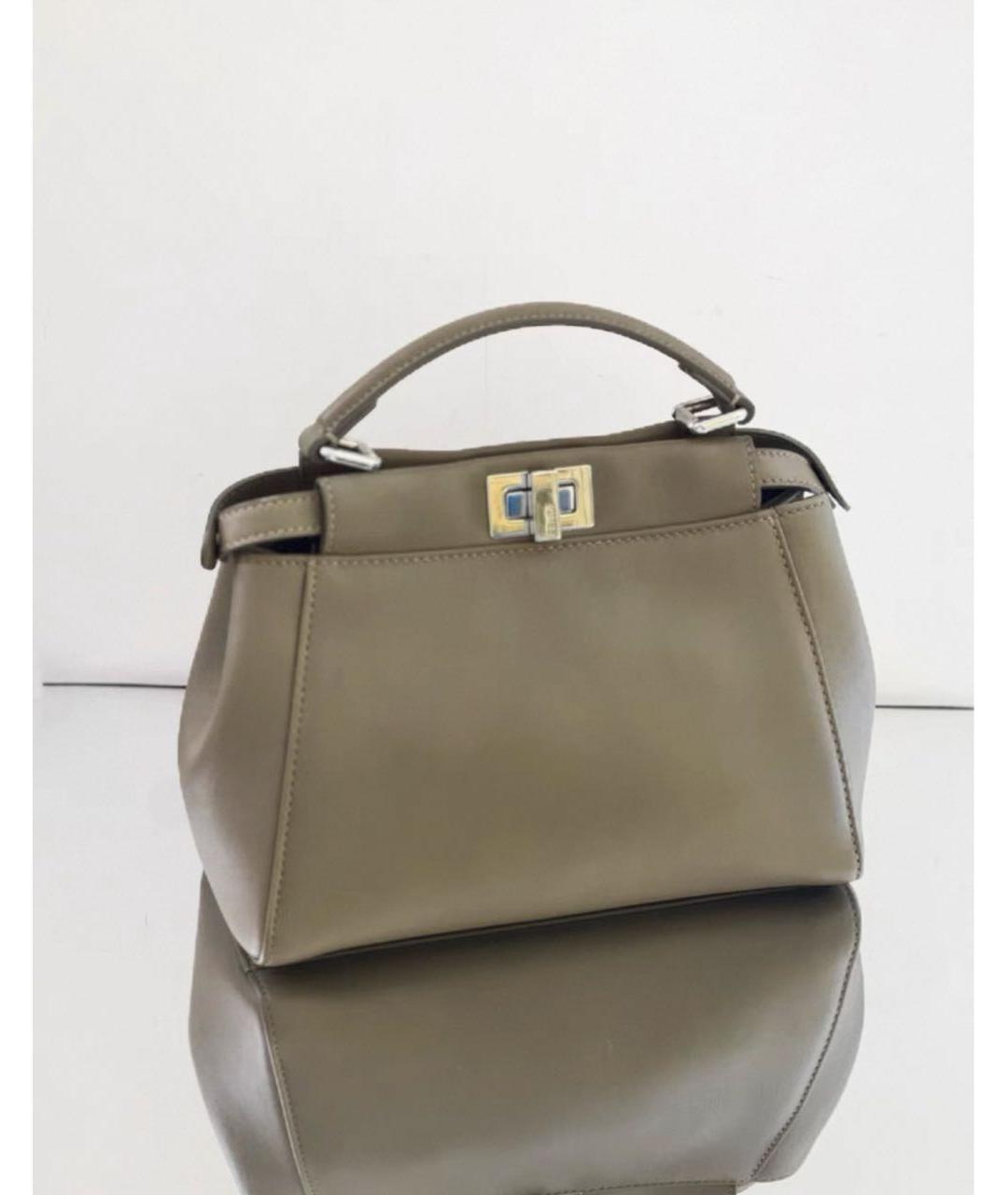 FENDI Хаки кожаная сумка через плечо, фото 5