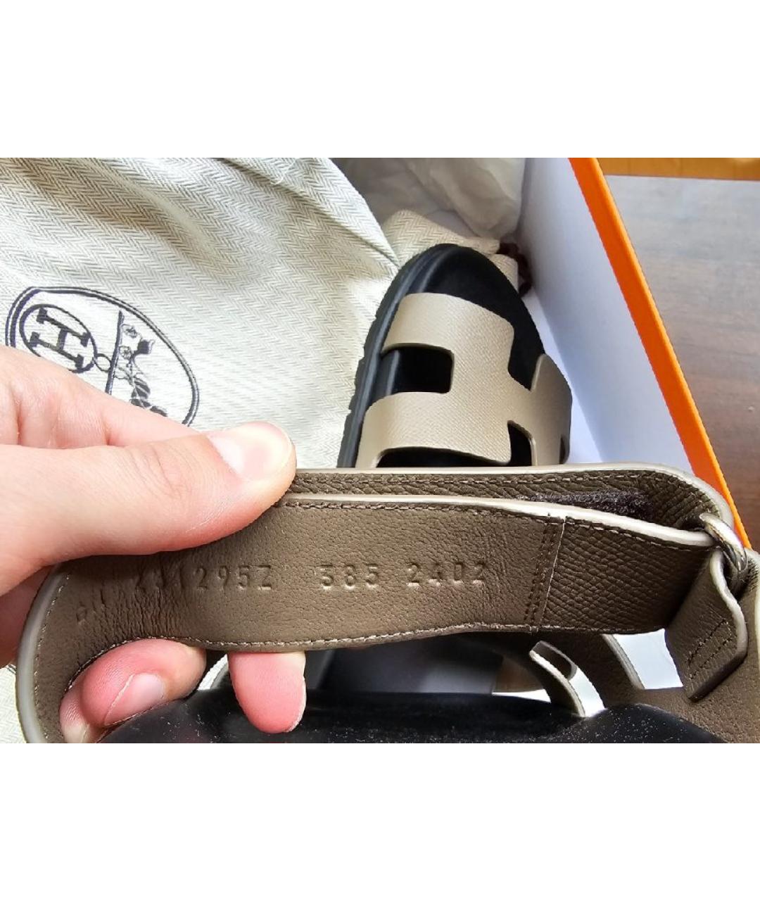 HERMES Коричневые кожаные шлепанцы, фото 4