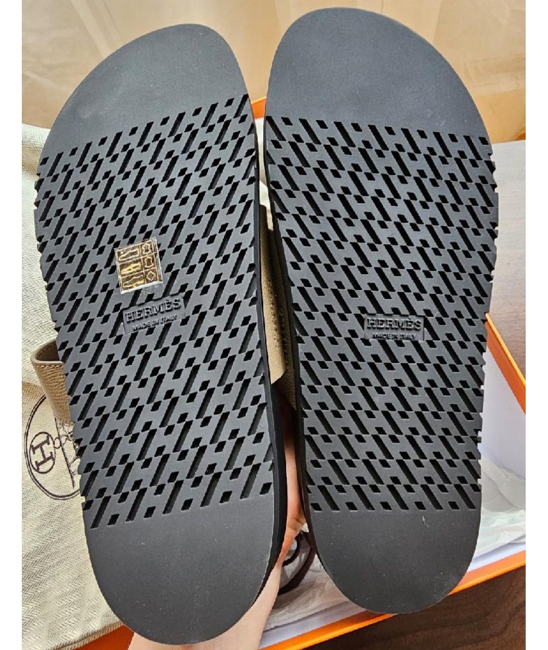 HERMES Коричневые кожаные шлепанцы, фото 6