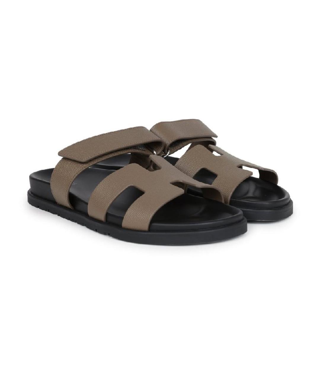 HERMES Коричневые кожаные шлепанцы, фото 8