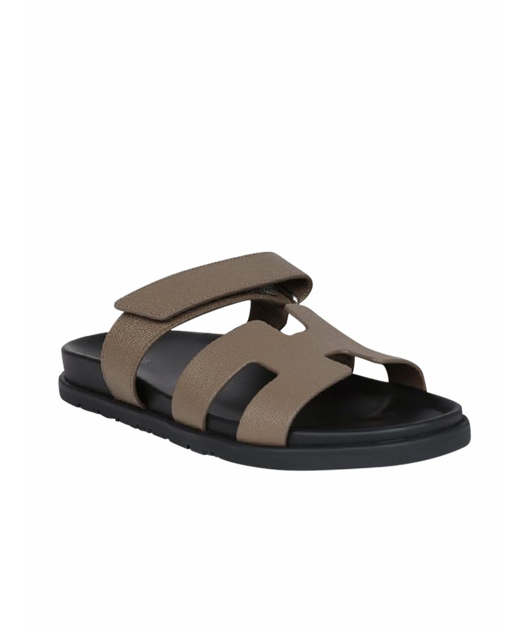 HERMES Коричневые кожаные шлепанцы, фото 1