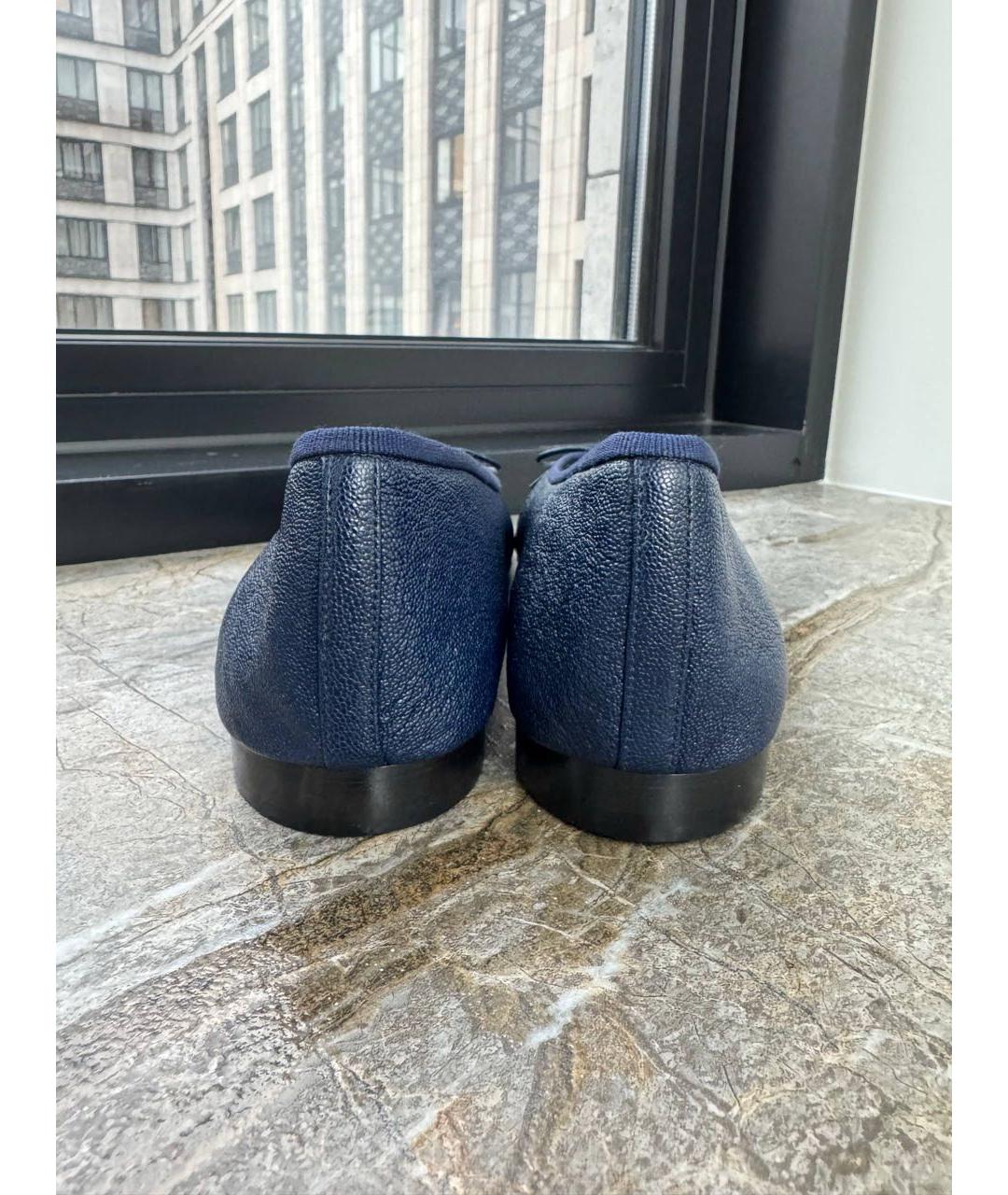 CHANEL Темно-синие кожаные балетки, фото 4
