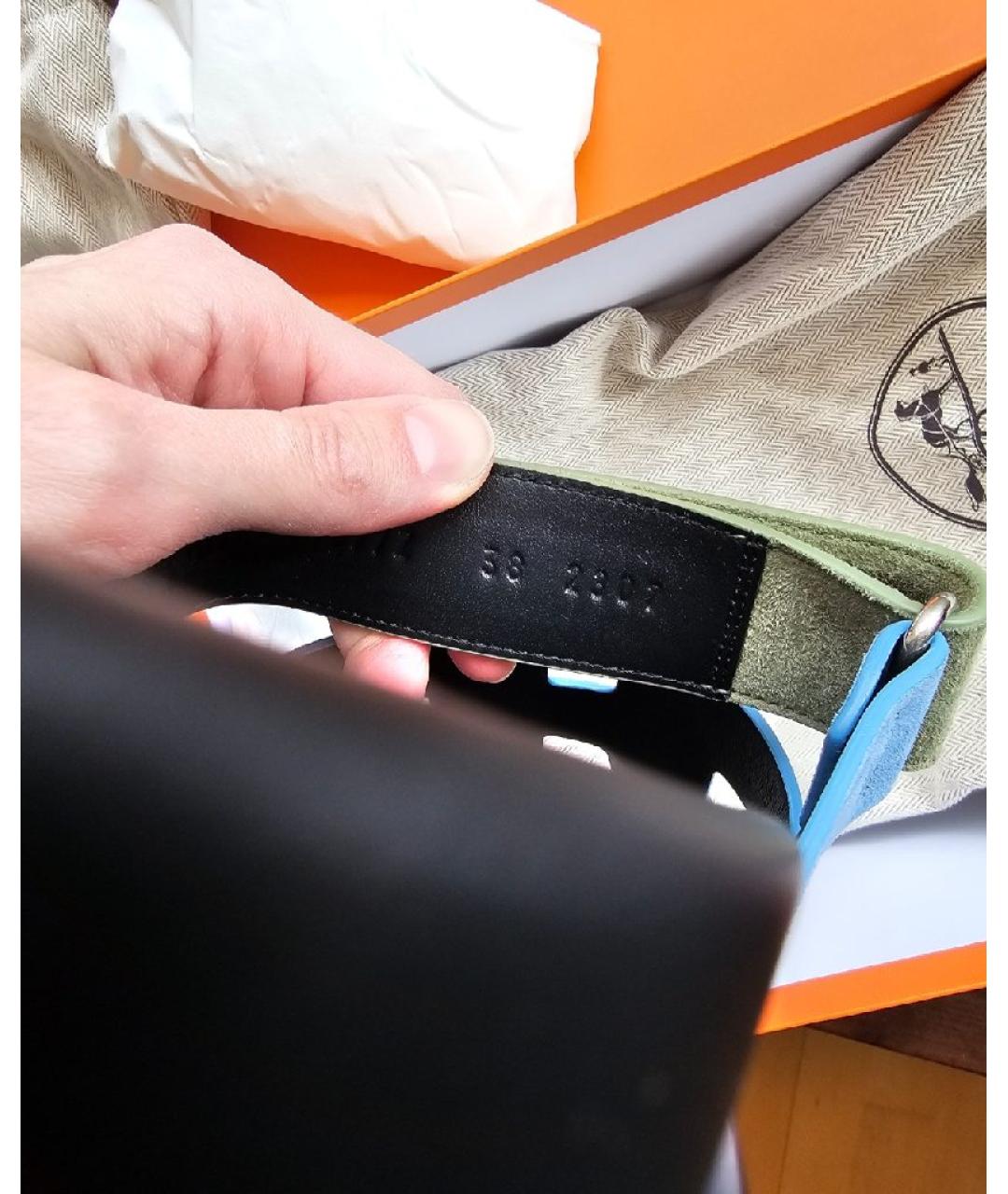 HERMES Голубые замшевые шлепанцы, фото 5